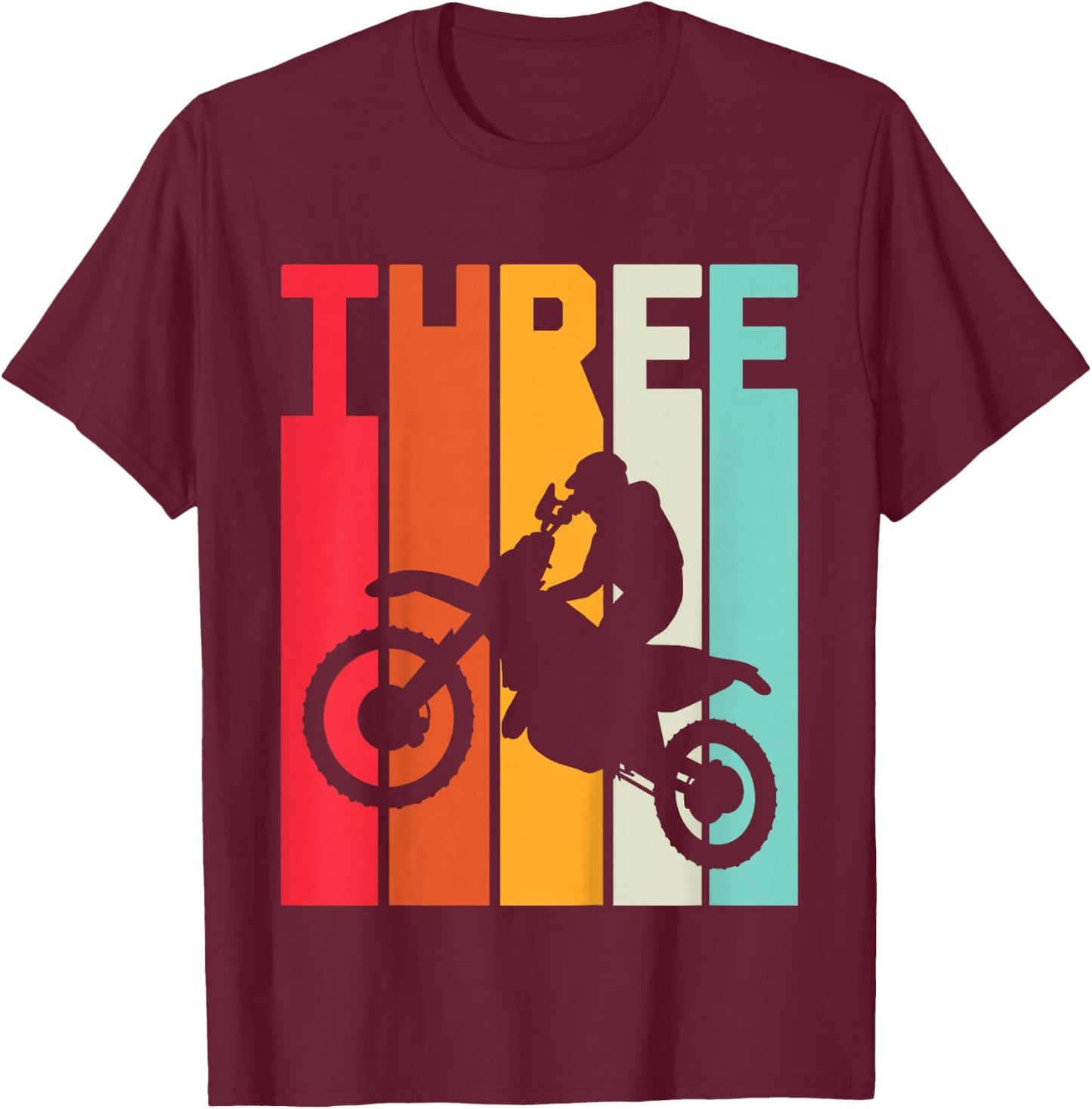 3th Birthday Retro Motocross 3 Years Boys Girl Dirt Bike T-Shirt - T-Shirt | Maroon