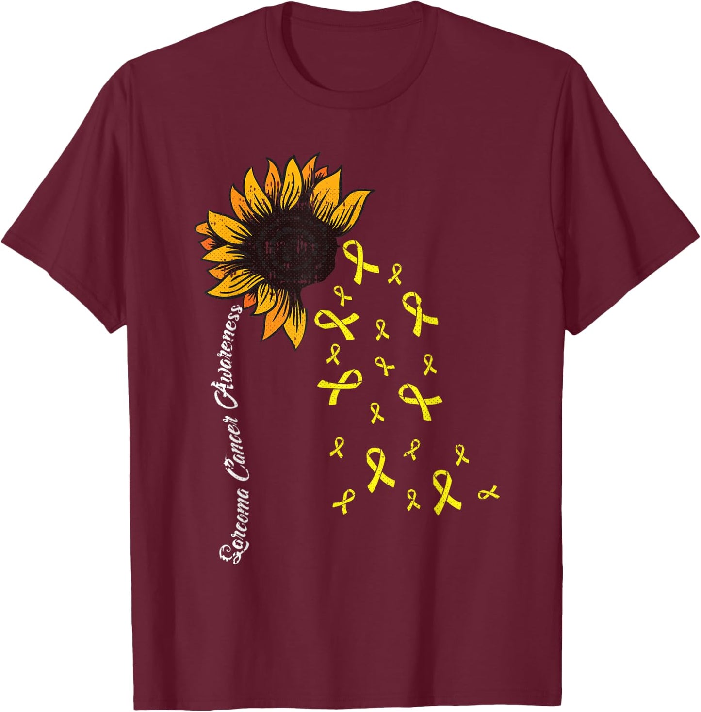 Sarcoma Cancer Awareness Yellow Ribbon Sunflower Warrior T-Shirt - T-Shirt | Maroon