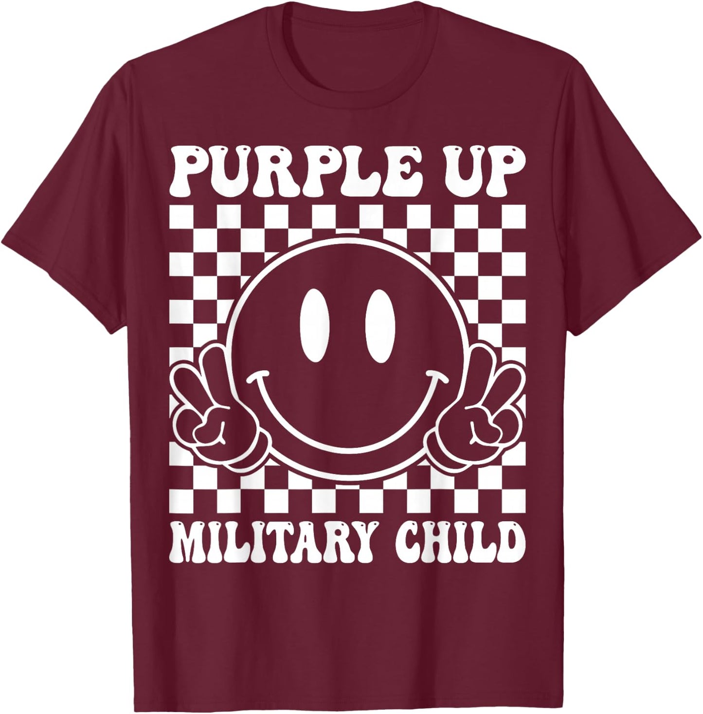 Purple Up for Military Kids Groovy Military Child Month T-Shirt - T-Shirt | Maroon