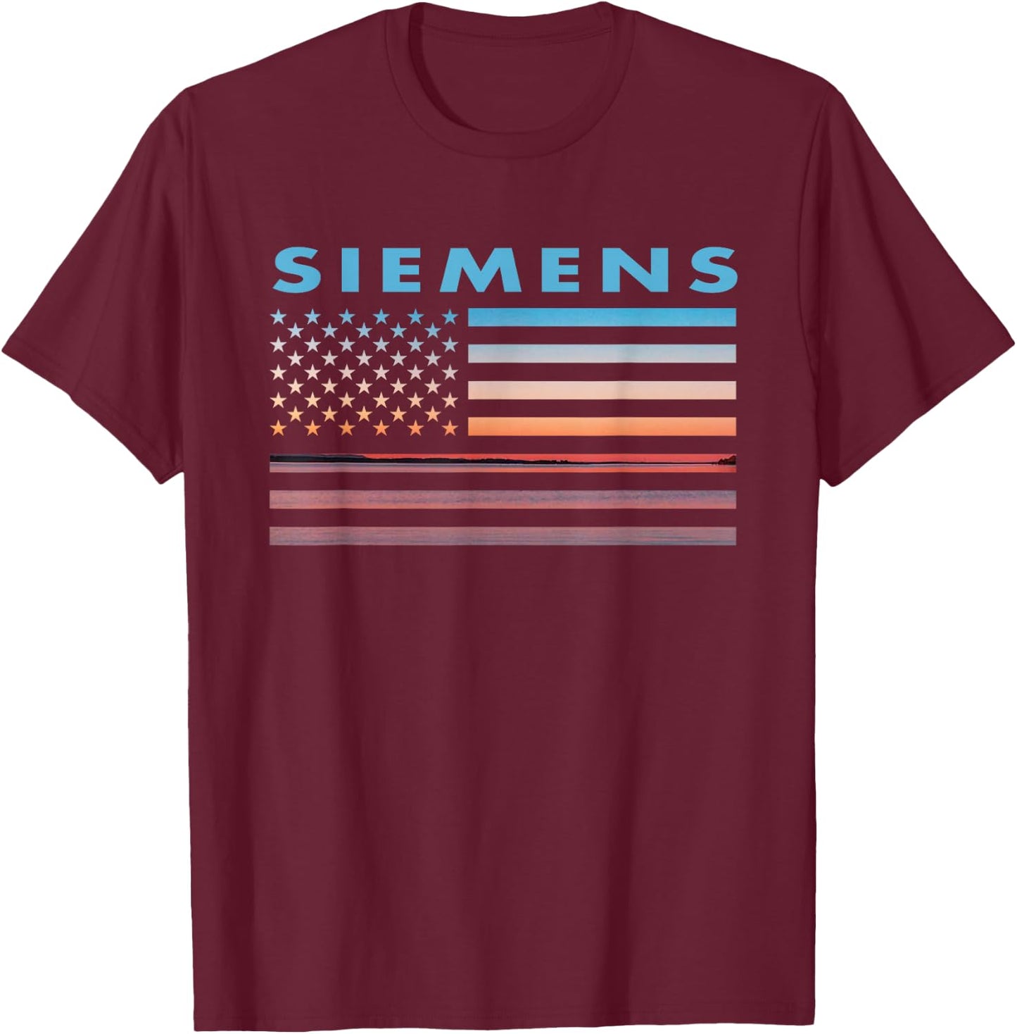 Vintage Sunset American Flag Siemens, Michigan T-Shirt - T-Shirt | Maroon