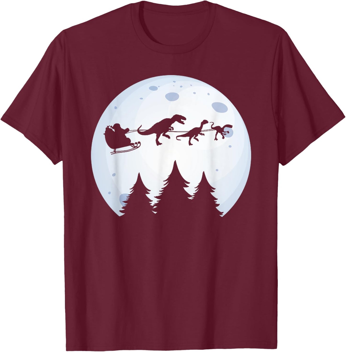 Christmas Dinosaur - Santa Claus Moon & Dinos for Boys T-Shirt - T-Shirt | Maroon