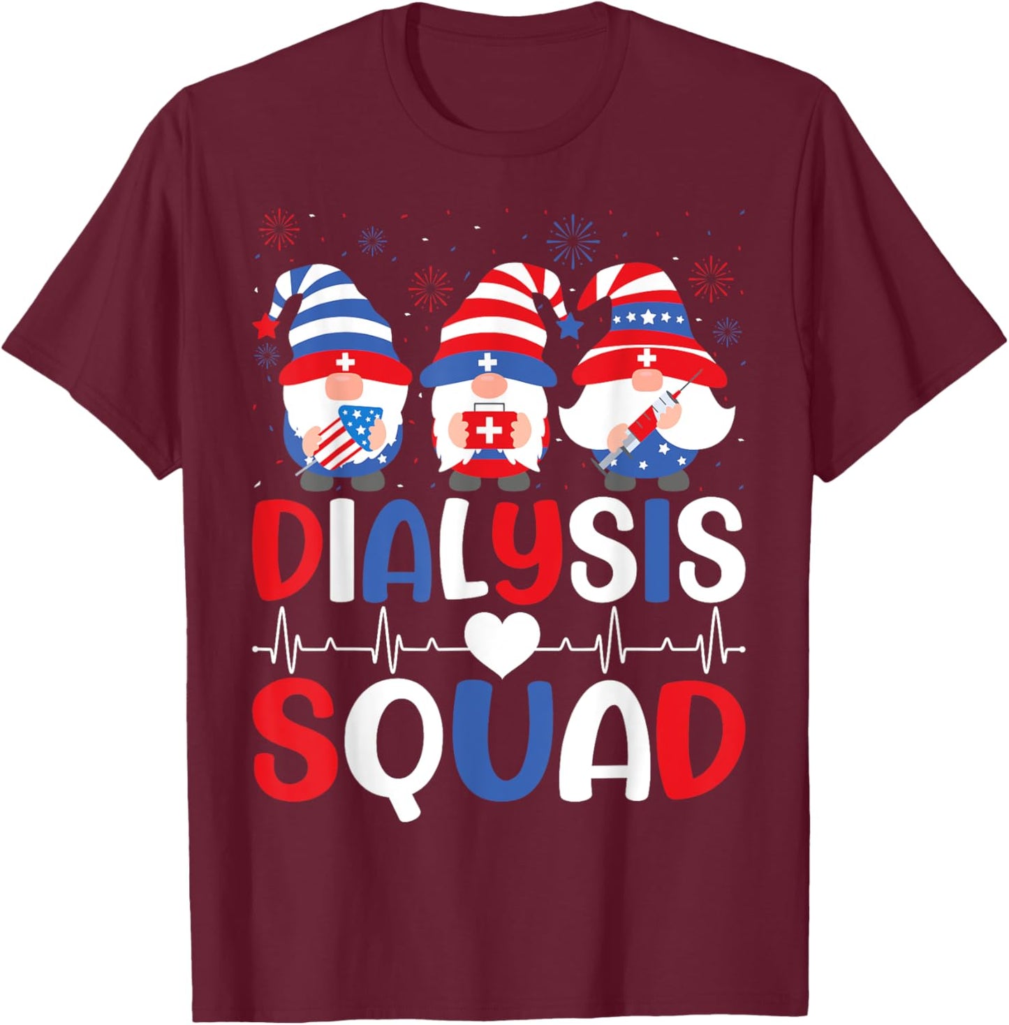 4th Of July Dialysis Squad Gnomes USA Patriotic Nurse Men T-Shirt - T-Shirt | Maroon