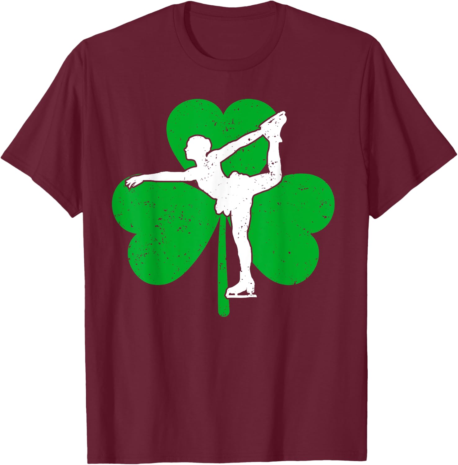Skater Girl Shamrock Irish Ice Skating St. Patrick's Day T-Shirt - T-Shirt | Maroon