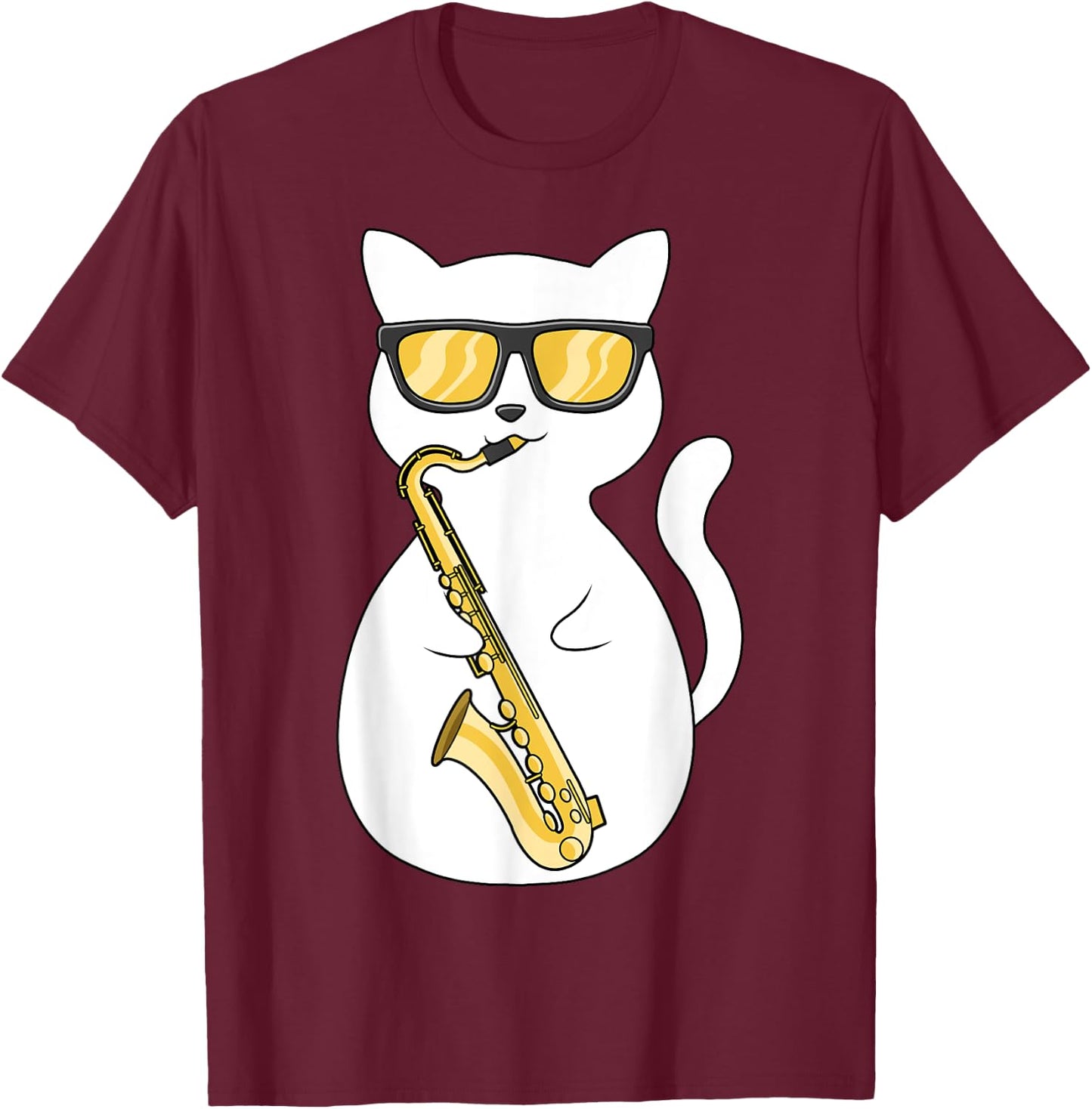 Saxophone Player Cat Lover Saxophonist Moon Jazz Musician Women Kids T-Shirt - T-Shirt | Maroon