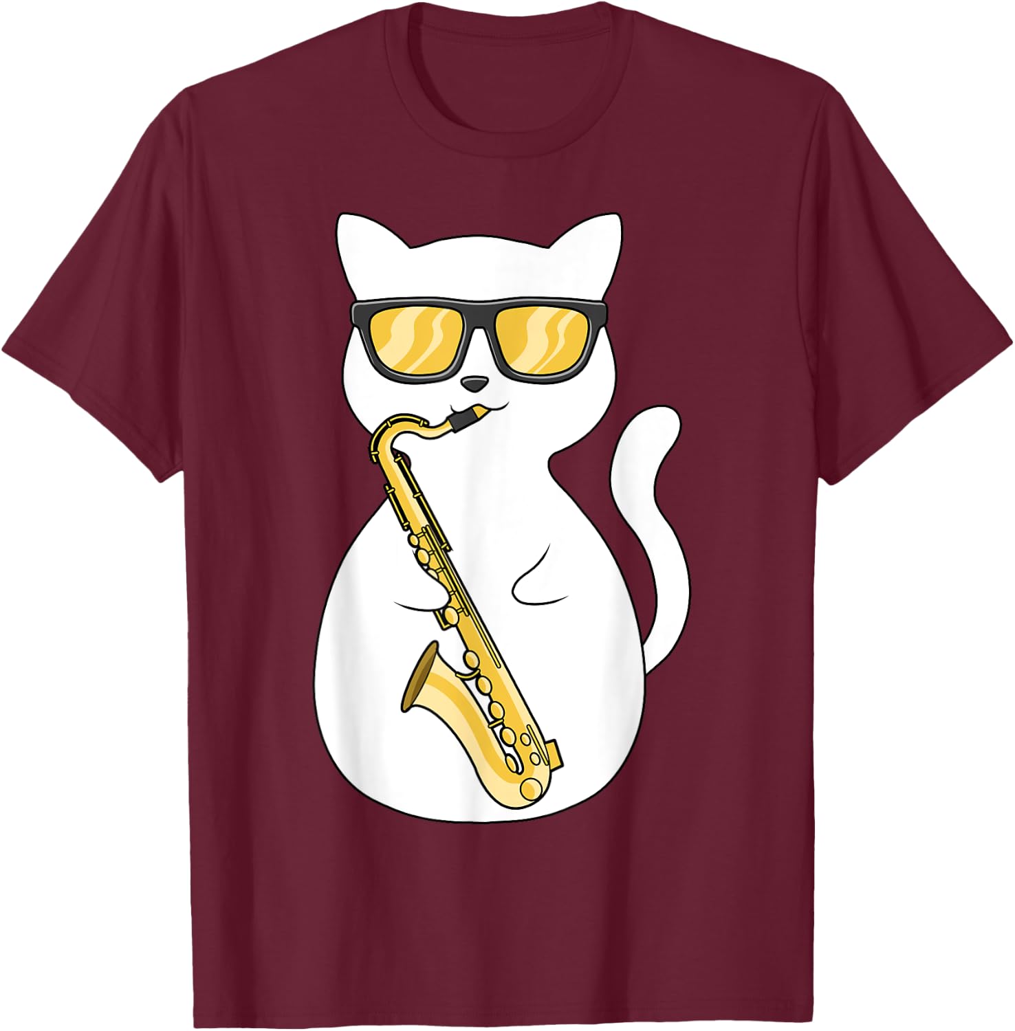 Saxophone Player Cat Lover Saxophonist Moon Jazz Musician Women Kids T-Shirt - T-Shirt | Maroon