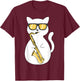 Saxophone Player Cat Lover Saxophonist Moon Jazz Musician Women Kids T-Shirt - T-Shirt | Maroon