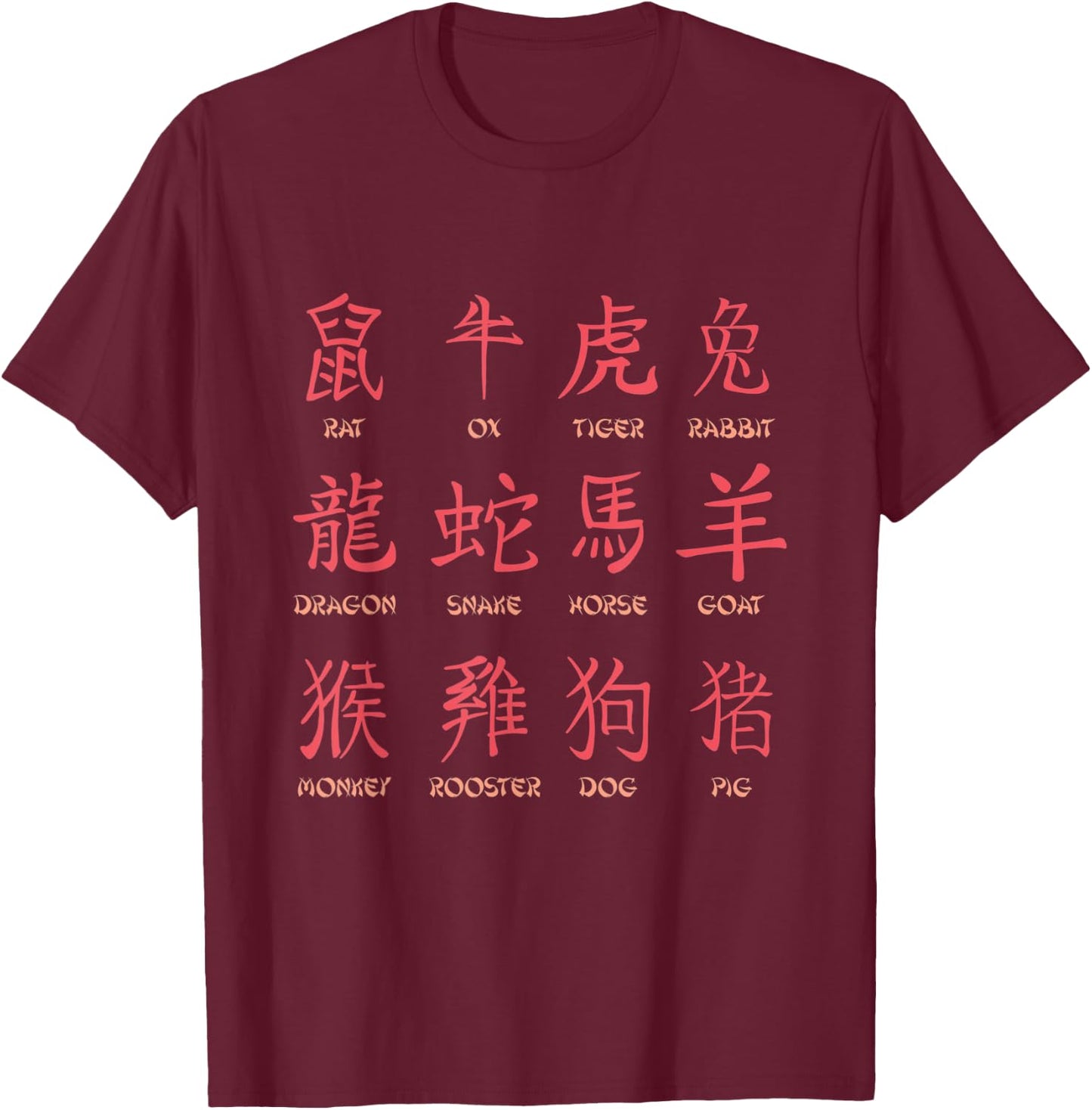 Chinese Zodiac Animal Signs Lunar New Year T-Shirt - T-Shirt | Maroon