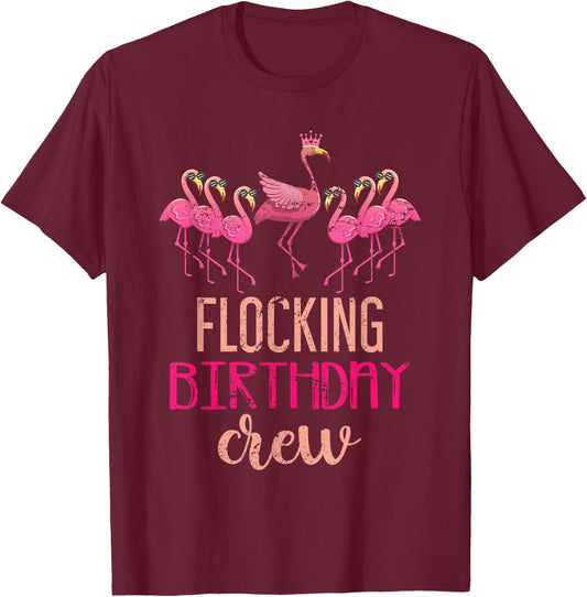 Flocking Birthday Crew Flamingo T-Shirt - T-Shirt | Maroon