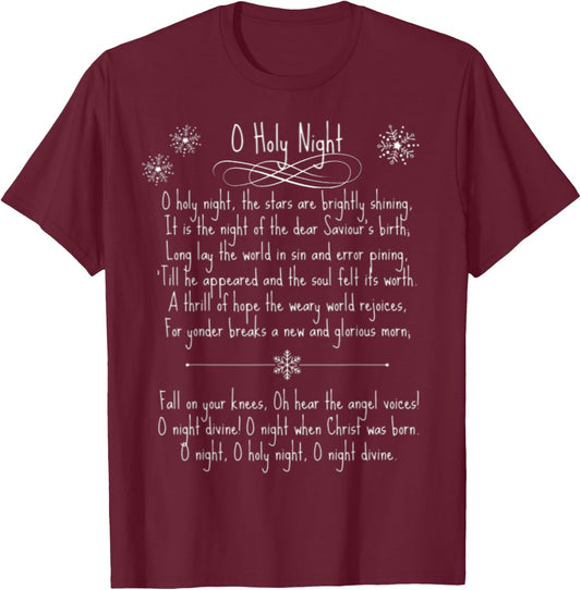 O Holy Night Christmas Carol Music Song Lyrics Text Gift T-Shirt - T-Shirt | Maroon