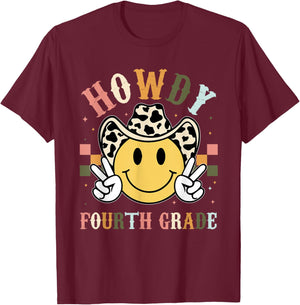 4th Grade Teacher Rodeo Country Western Howdy Fourth Grade Women Girls Kids T-Shirt - T-Shirt | Maroon