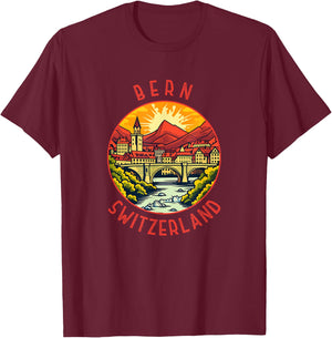 Bern Switzerland Retro Distressed Circle T-Shirt - T-Shirt | Maroon