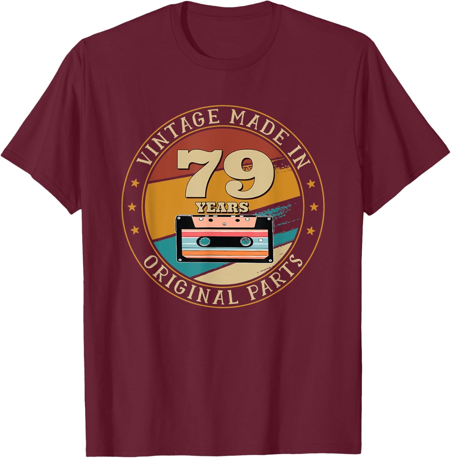 79th Happy Birthday Vintage Made Cassette Tape 79 Years Old T-Shirt - T-Shirt | Maroon