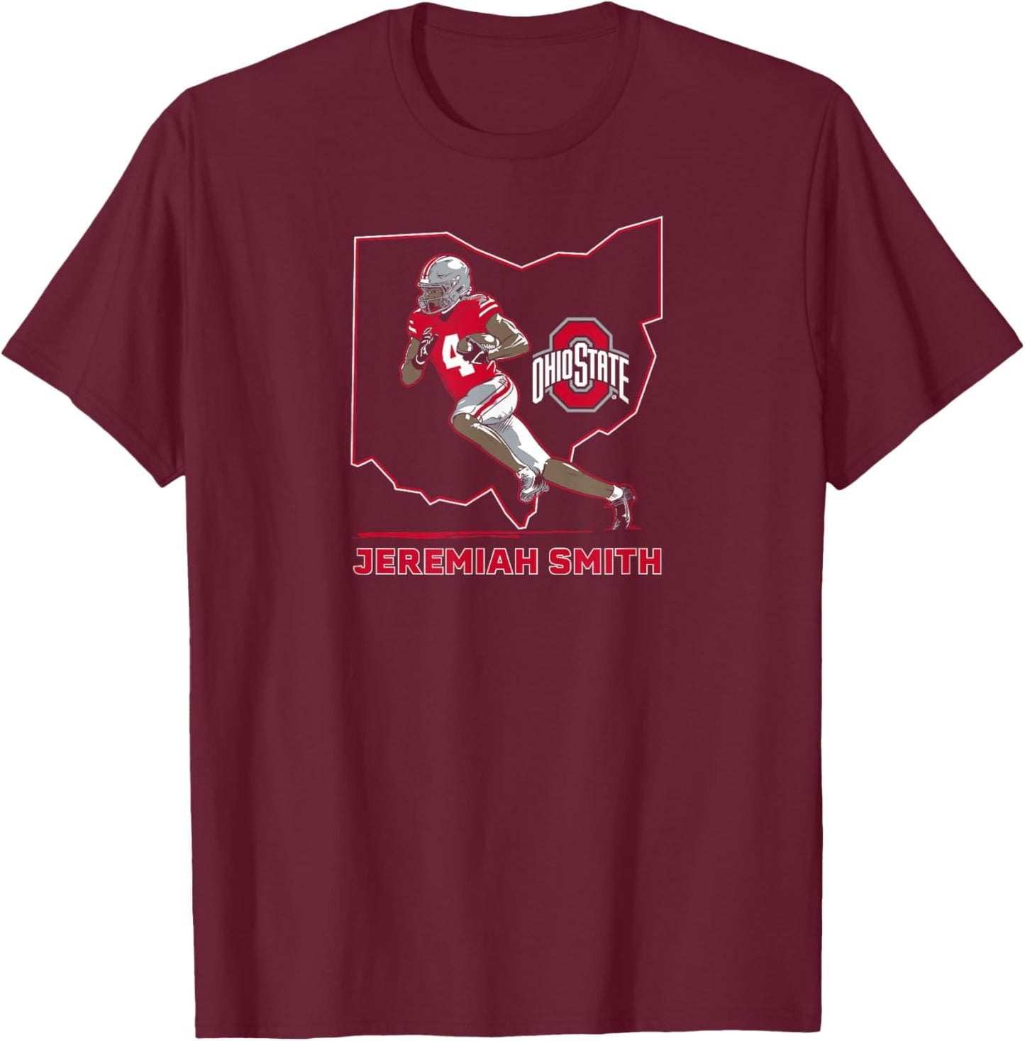 Ohio State Football: Jeremiah Smith State Star T-Shirt - T-Shirt | Maroon