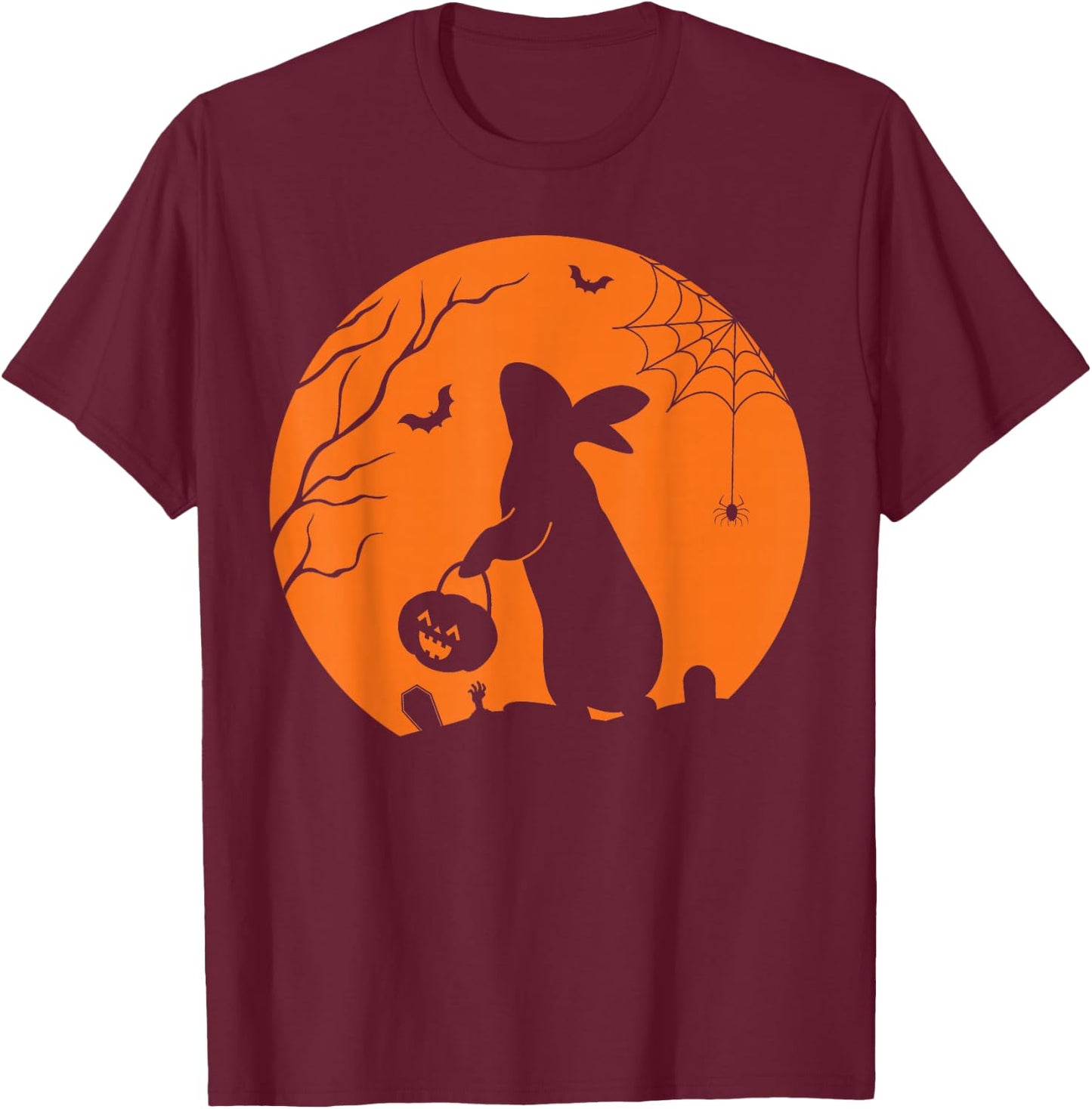 Rabbit Halloween Design Rabbit with Pumpkin Bunny Halloween T-Shirt - T-Shirt | Maroon