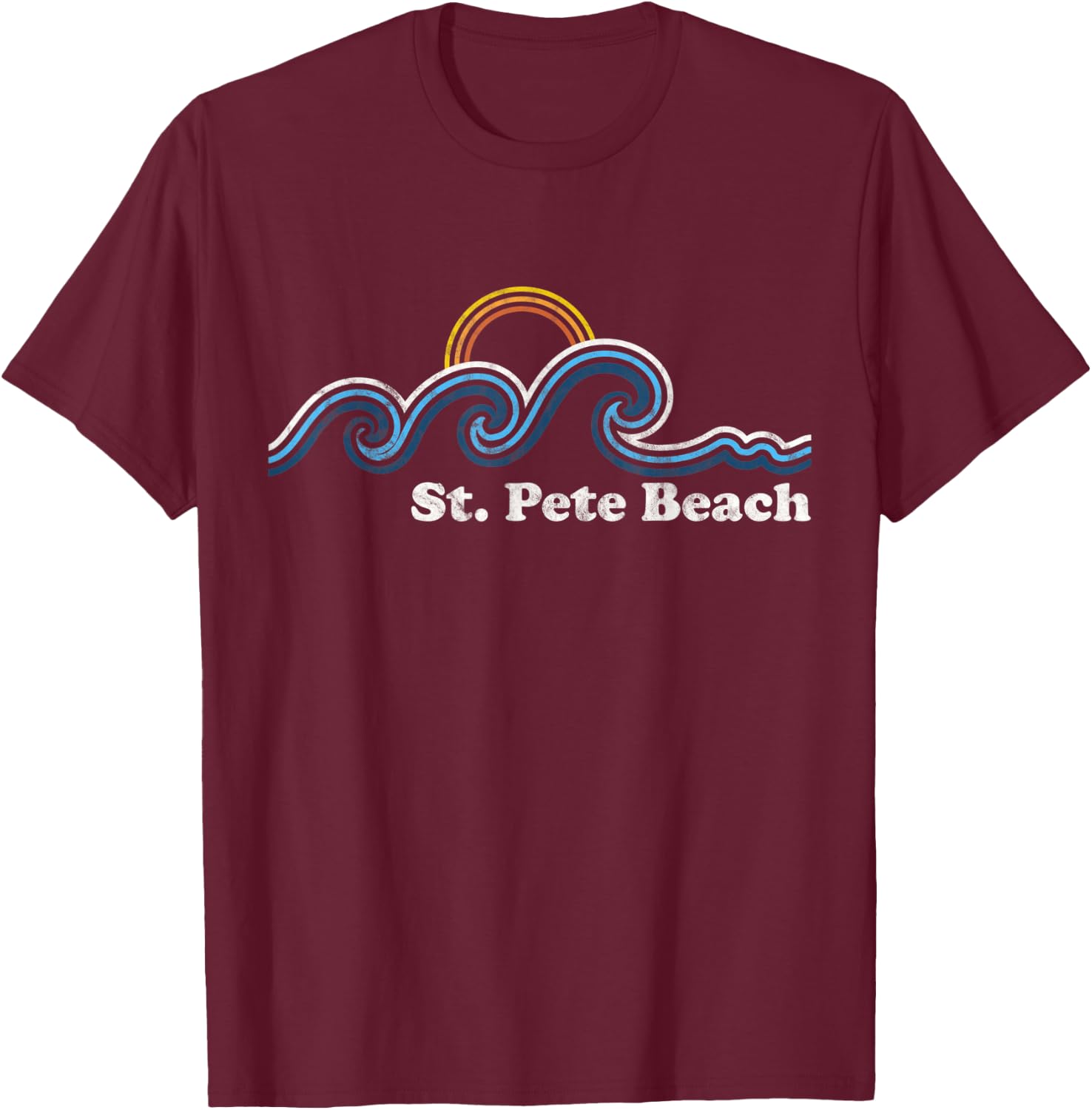St. Pete Beach Florida FL Sufing Waves Sunset Beach Vintage T-Shirt - T-Shirt | Maroon