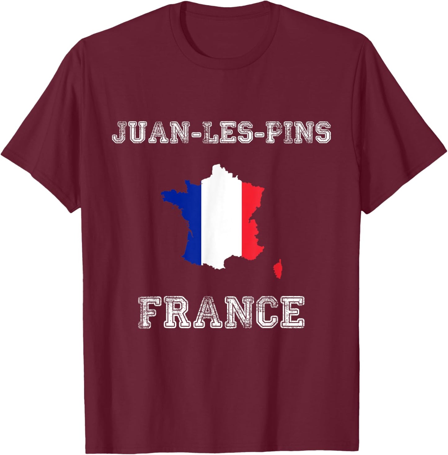 Retro Juan-les-Pins France Distressed France Flag T-Shirt - T-Shirt | Maroon