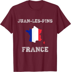 Retro Juan-les-Pins France Distressed France Flag T-Shirt - T-Shirt | Maroon