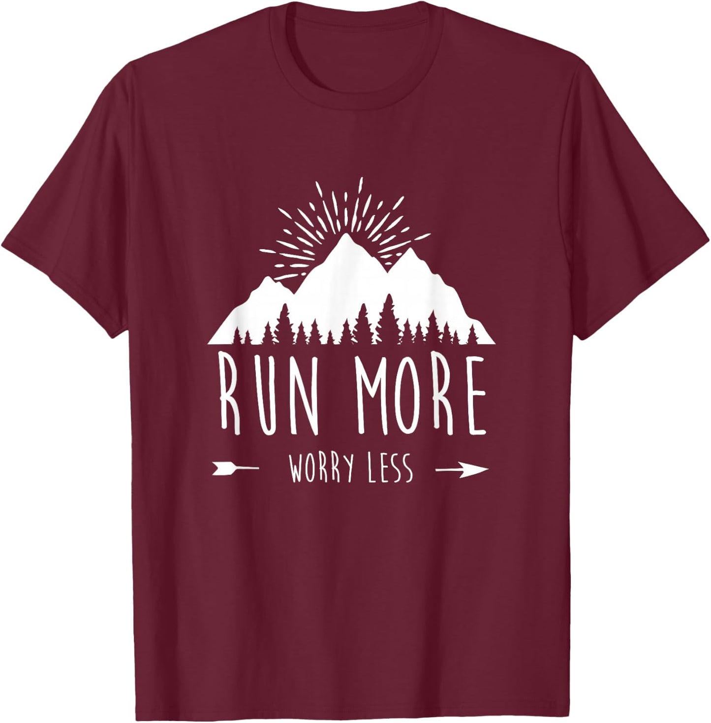Run More Worry Less Vintage Nature Lovers Trail Running T-Shirt - T-Shirt | Maroon