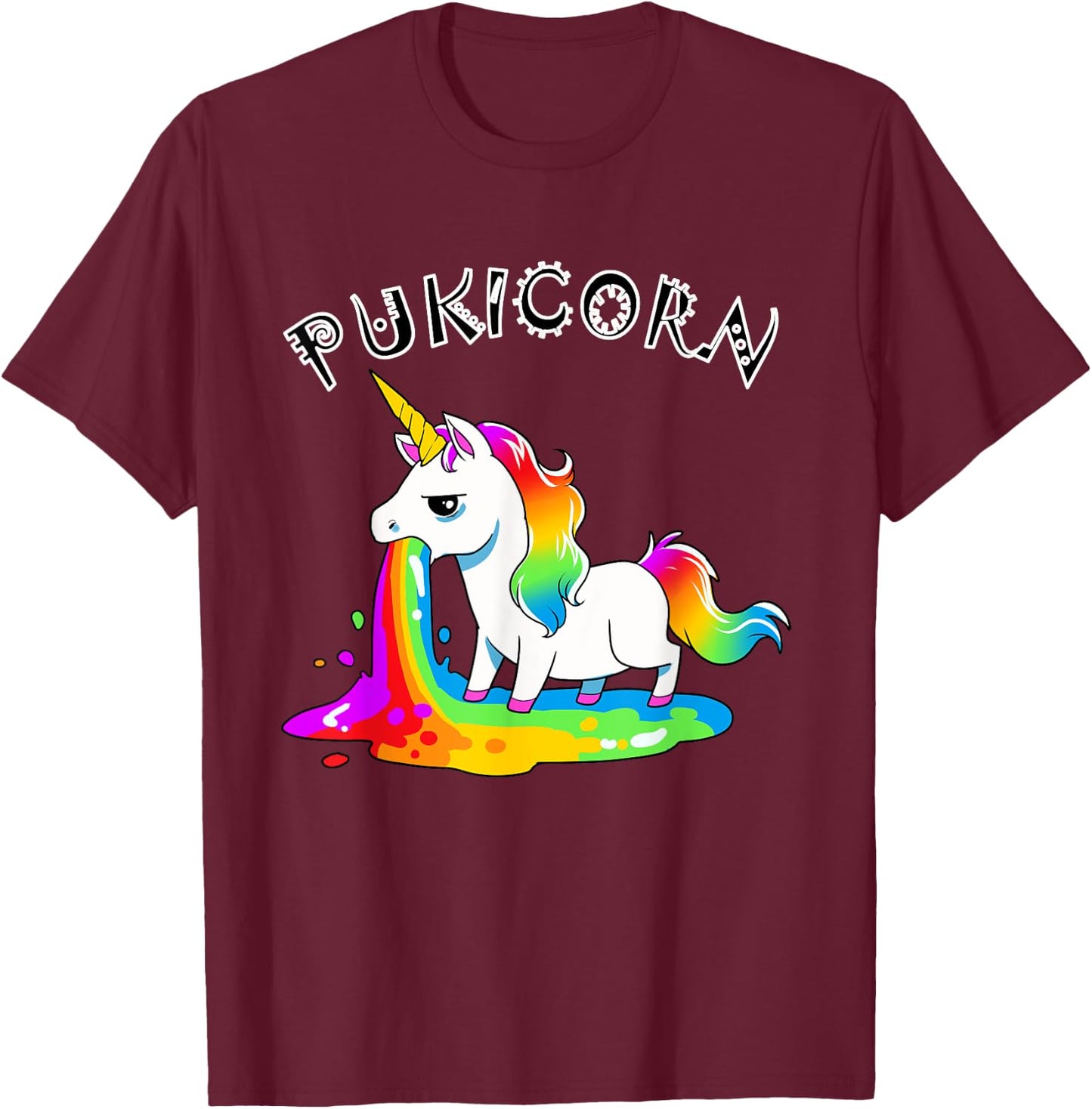 Funny Pukicorn Puke Unicorn Hurl Barf Unicorns Rainbow Vomit T-Shirt - T-Shirt | Maroon