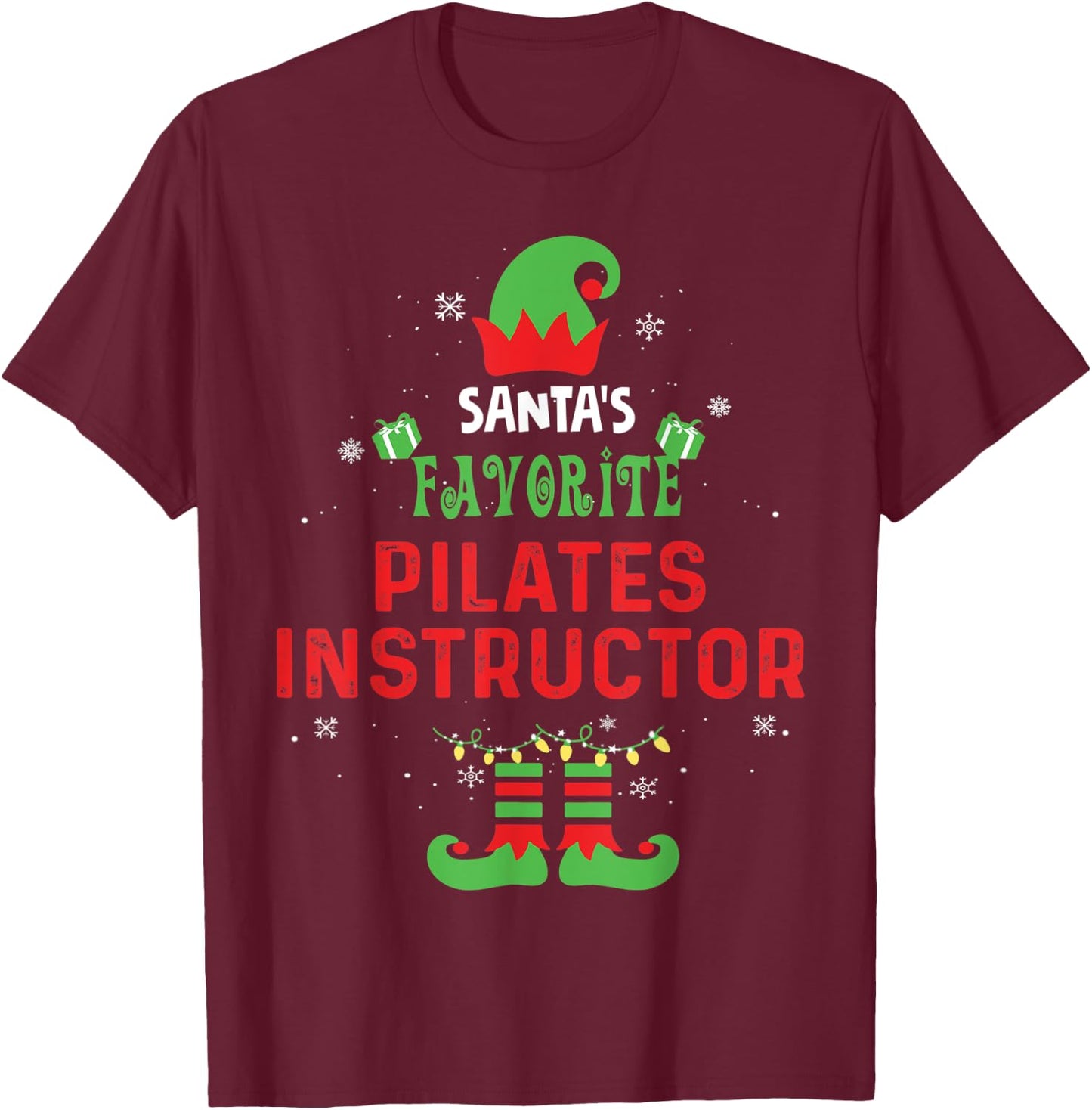 Santa's Favorite Pilates Instructor Christmas Xmas Gift T-Shirt - T-Shirt | Maroon