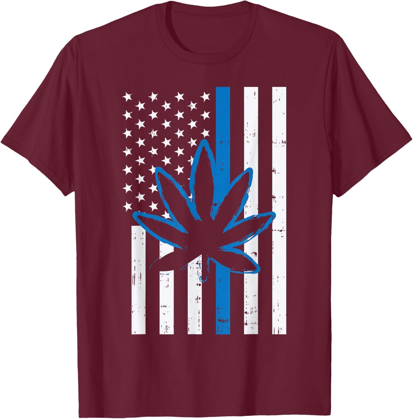 Weed Cannabis Flag Thin Blue Line Police Cop 420 Stoner Gift T-Shirt - T-Shirt | Maroon