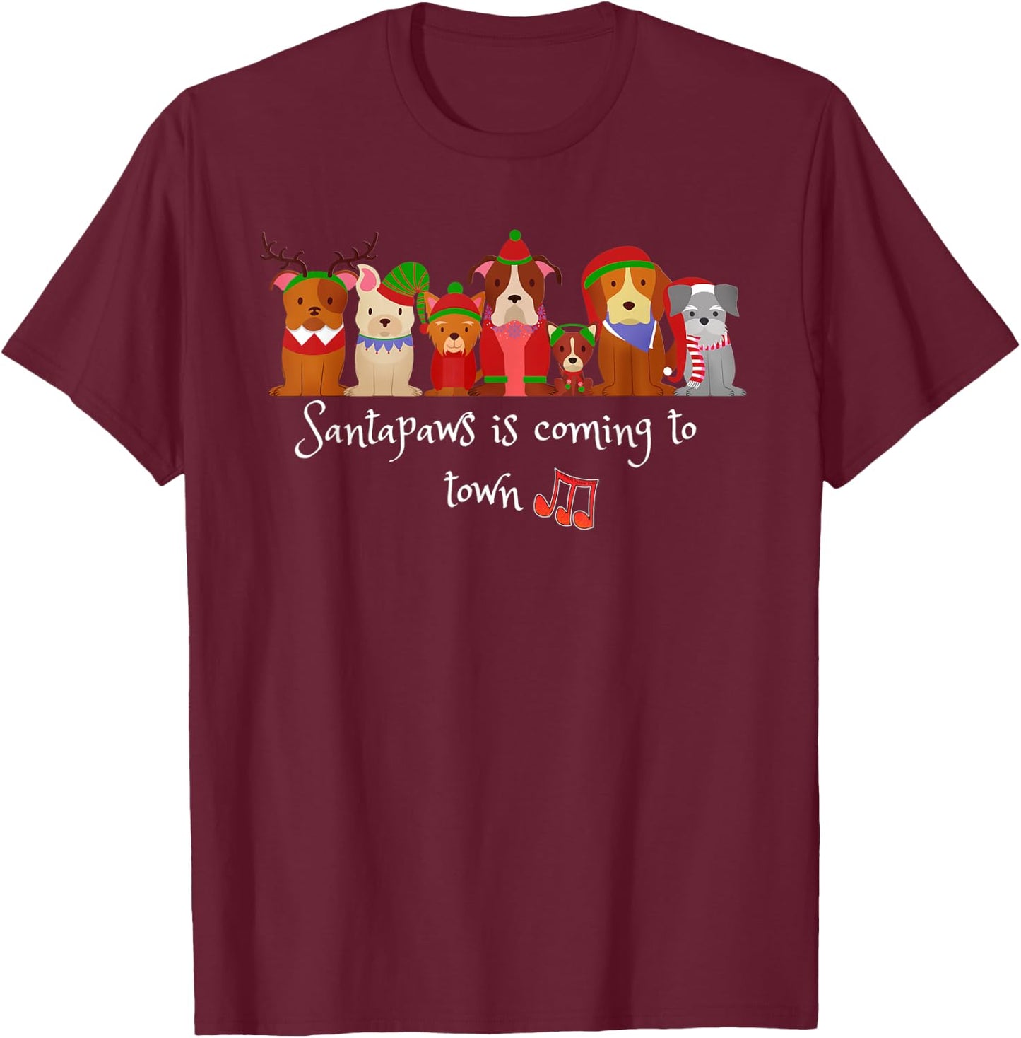 Santapaws Is Coming to Town Dog Lovers Christmas Men Women Kids T-Shirt - T-Shirt | Maroon