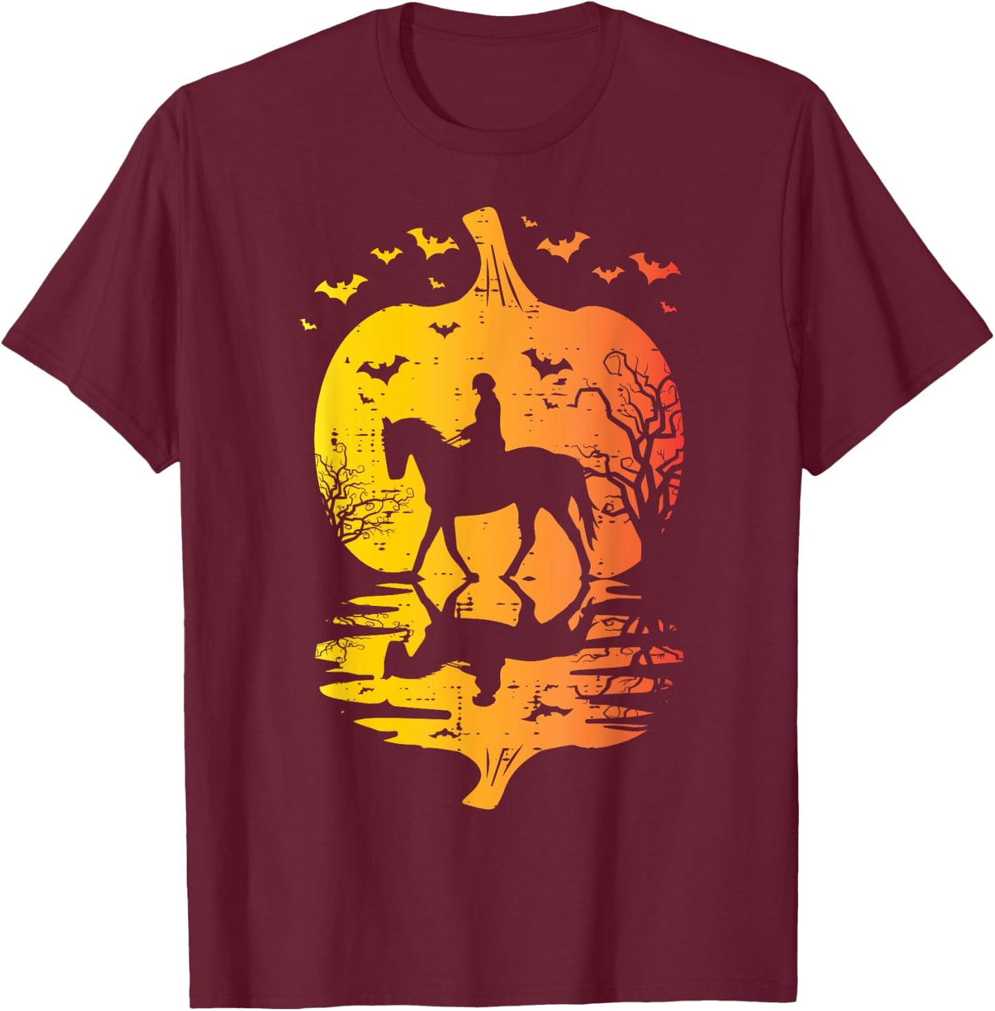 Halloween Horse Silhouette Pumpkin Vintage Costume Women Men T-Shirt - T-Shirt | Maroon
