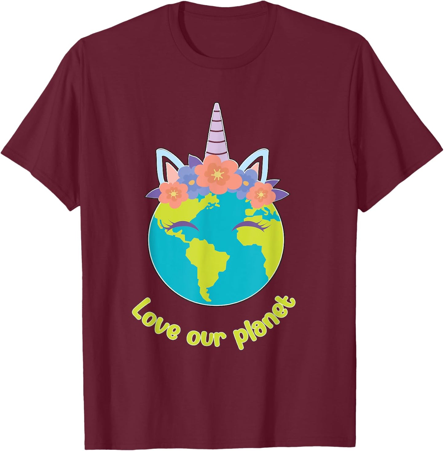 Boys Girl Earth Day 2025 Toddler Kids Unicorn Face T-Shirt - T-Shirt | Maroon