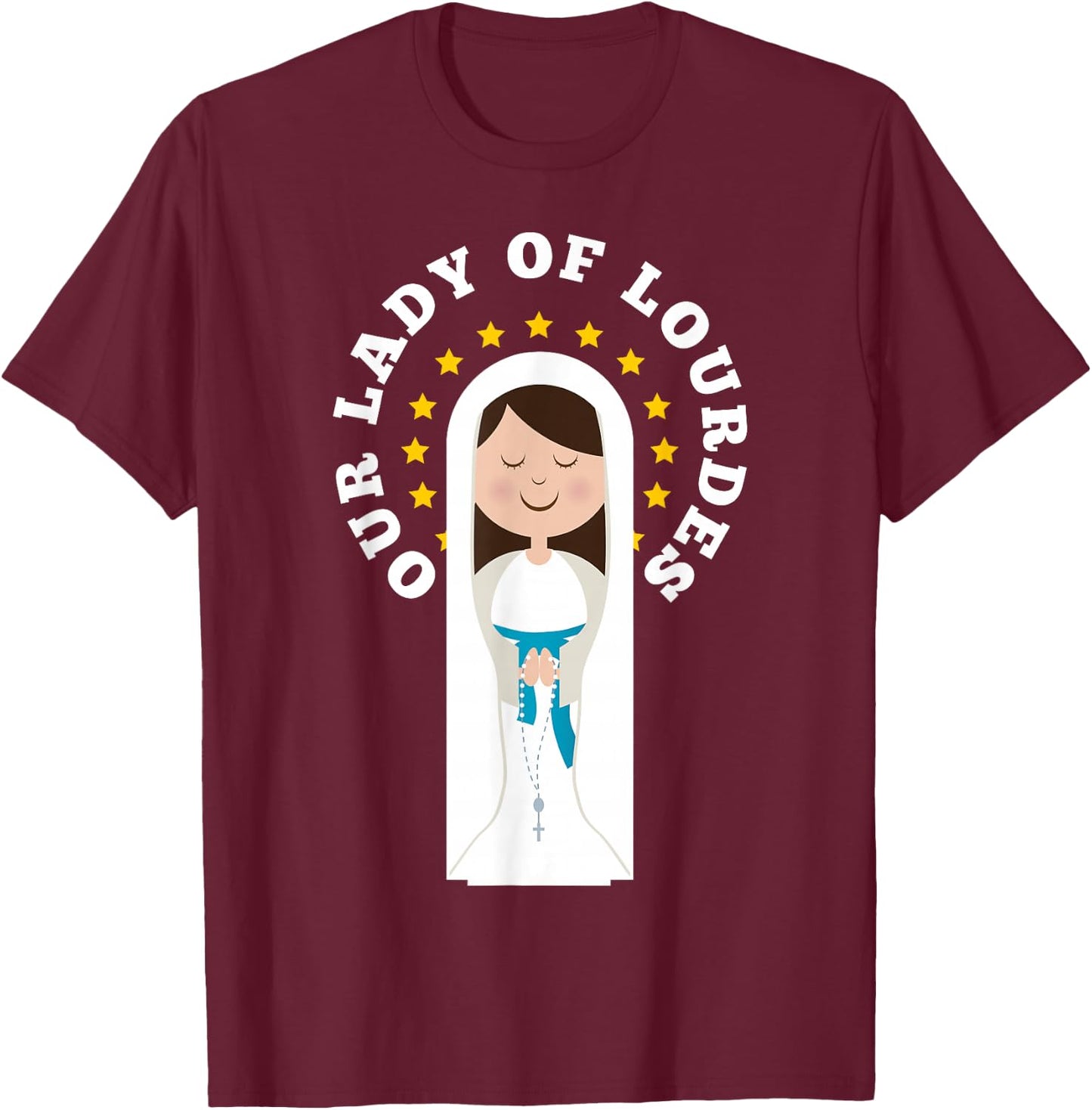 Our Lady Lourdes Immaculate Conception Mary Catholic Kids T-Shirt - T-Shirt | Maroon