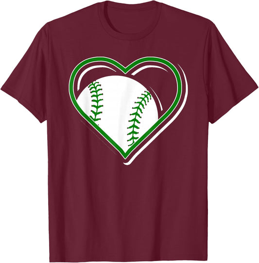Green Baseball Heart for Baseball Lovers T-Shirt - T-Shirt | Maroon