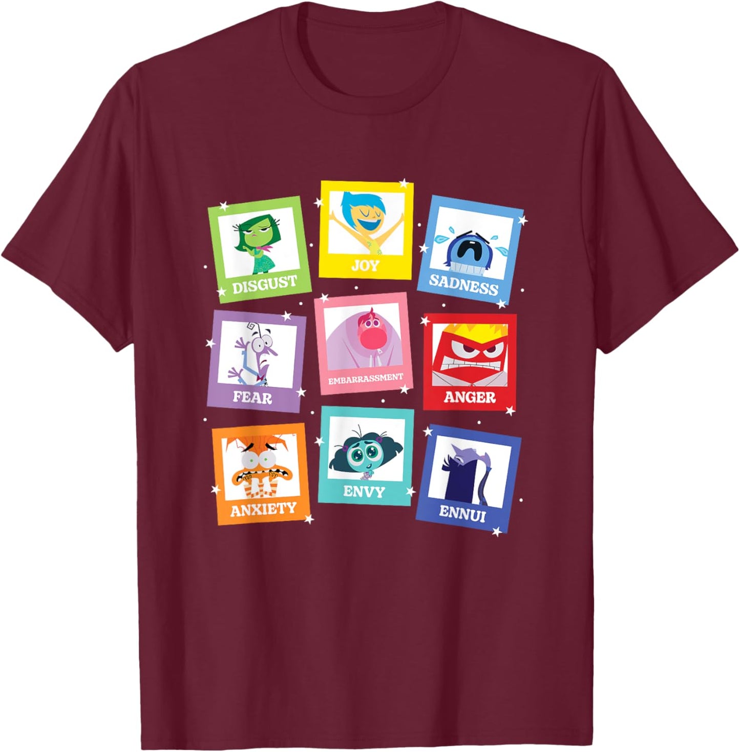 Disney Pixar Inside Out 2 Iconic Characters Big Chest Panels T-Shirt - T-Shirt | Maroon