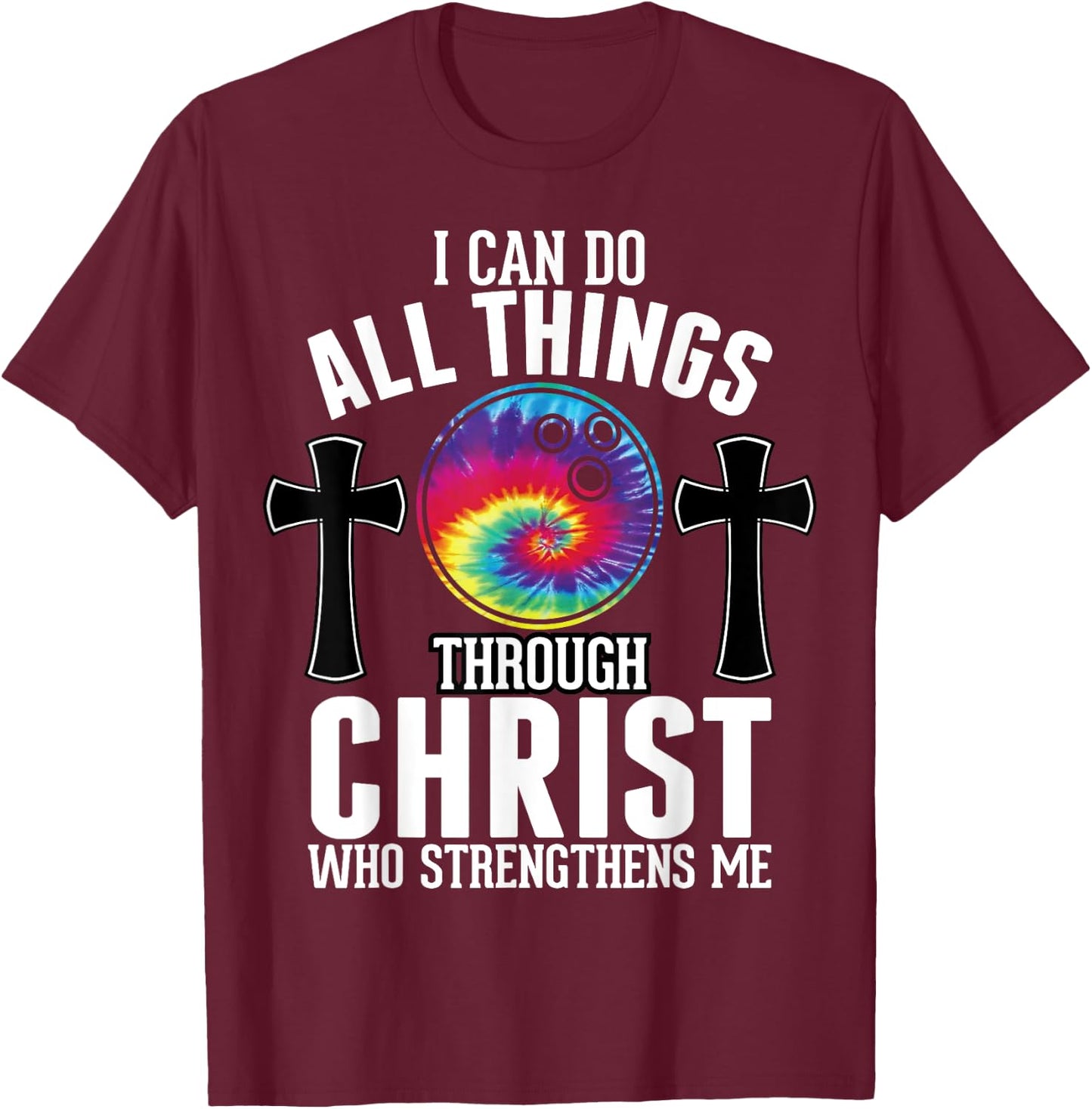 Christian Bowling Ball Fun Men Boys Religious Bible Verse T-Shirt - T-Shirt | Maroon