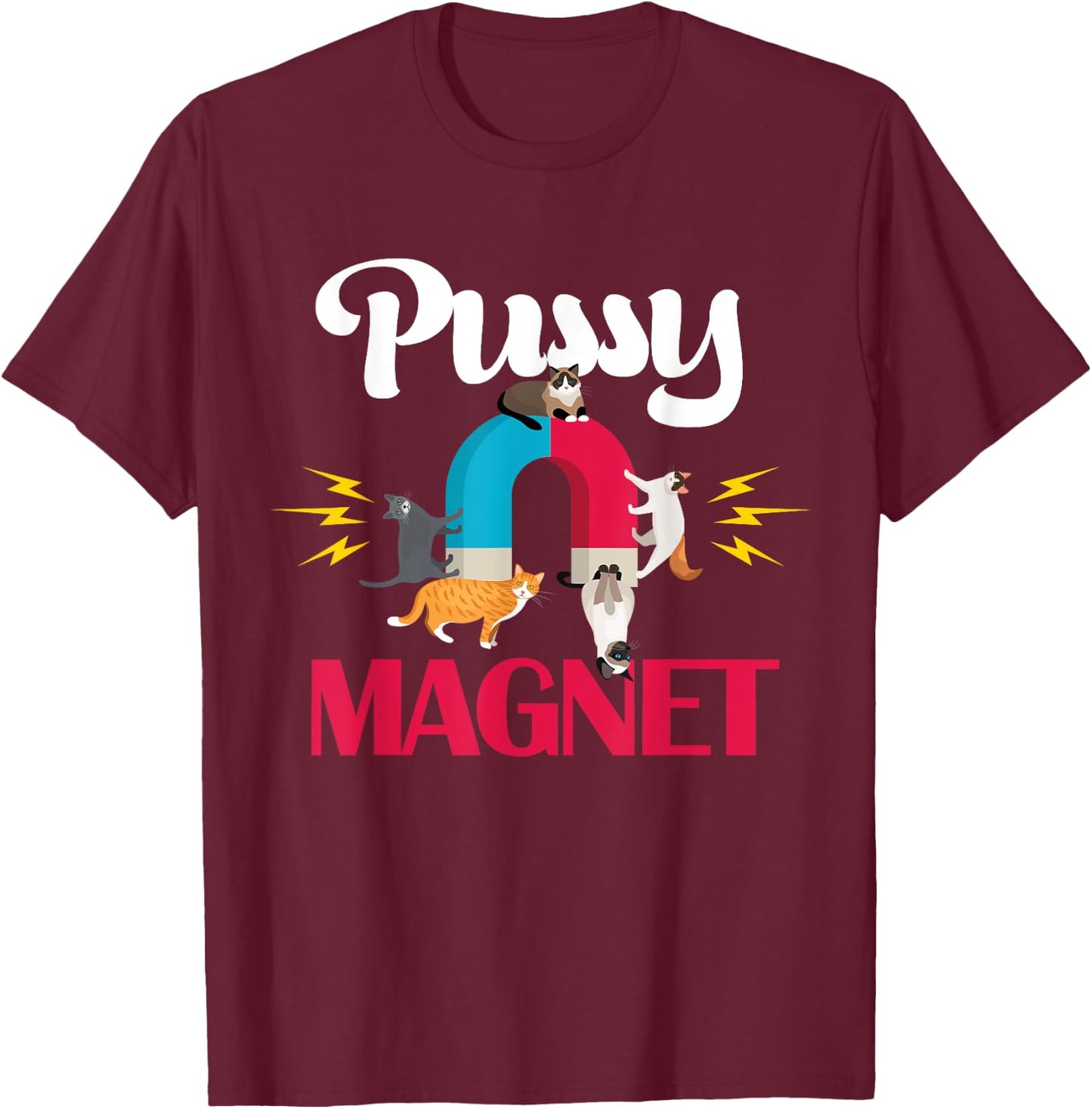 Cat Dad Pussy Magnet Adult Pun Funny Fur Dad Cat Lover T-Shirt - T-Shirt | Maroon