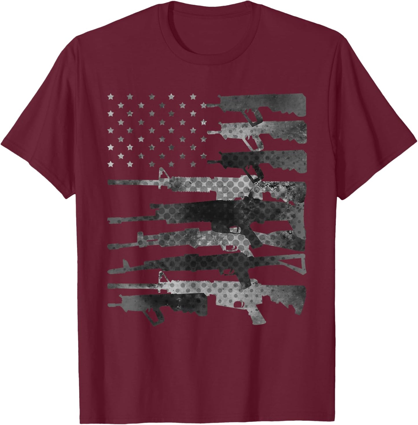 Grey American Flag Guns Vintage Patriotic US Pro-Gun Men T-Shirt - T-Shirt | Maroon