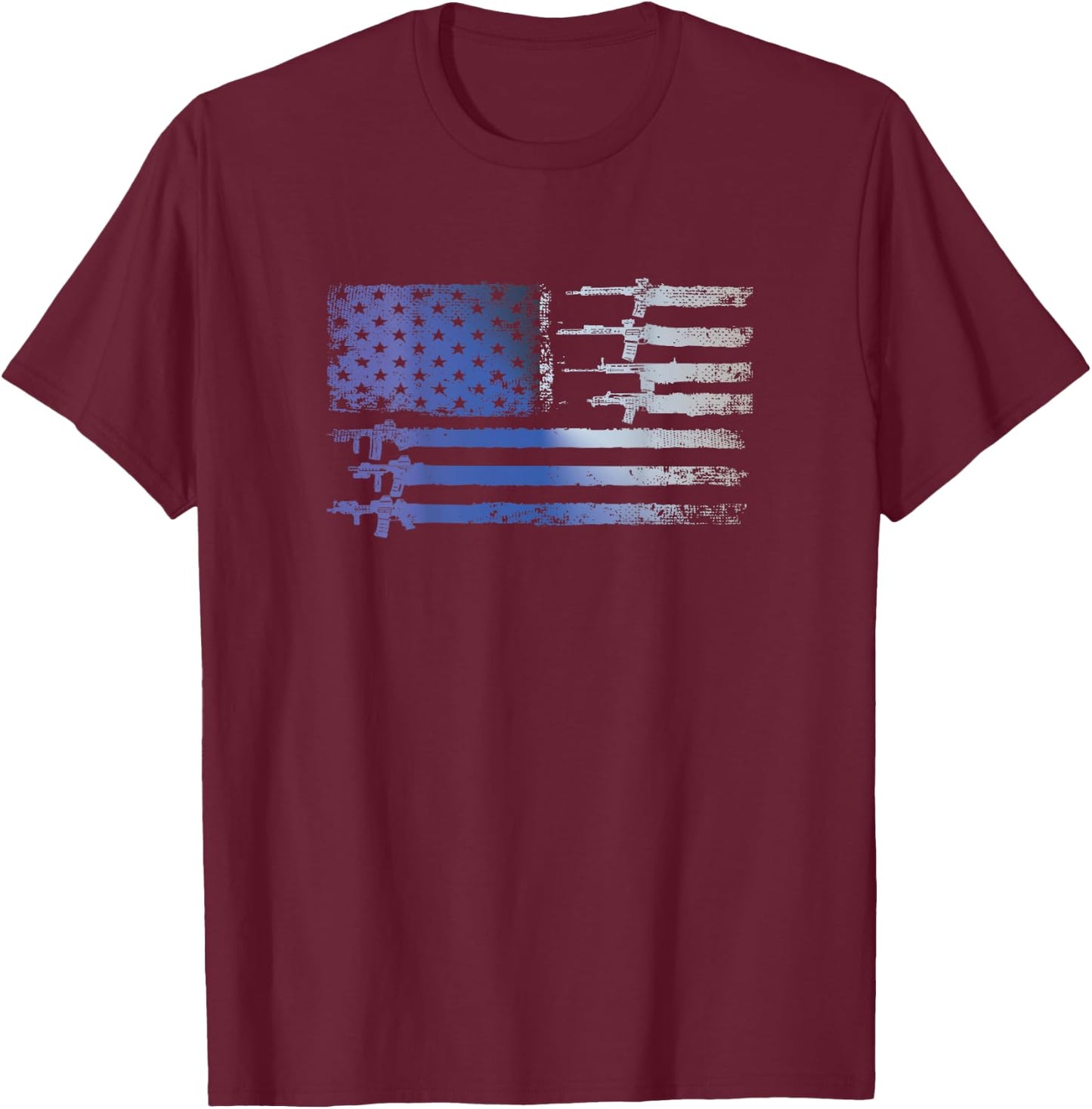 Guns Flag Distressed Gift Veterans Hunters Back Design T-Shirt - T-Shirt | Maroon