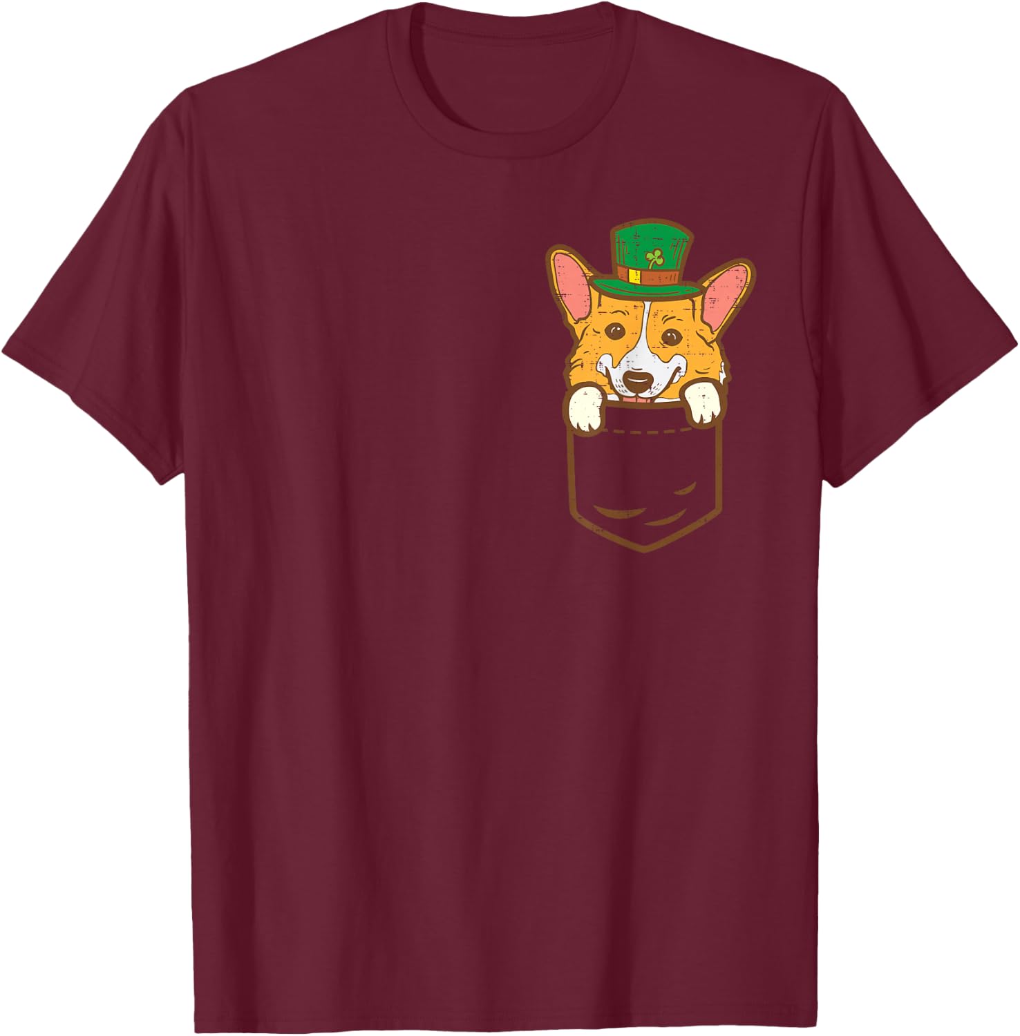 Leprechaun Welsh Corgi Pocket St Patricks Day Pet Dog Gift T-Shirt - T-Shirt | Maroon
