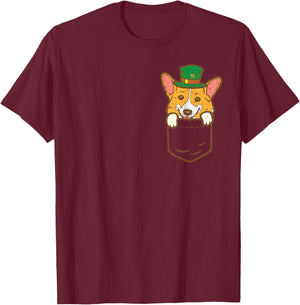 Leprechaun Welsh Corgi Pocket St Patricks Day Pet Dog Gift T-Shirt - T-Shirt | Maroon