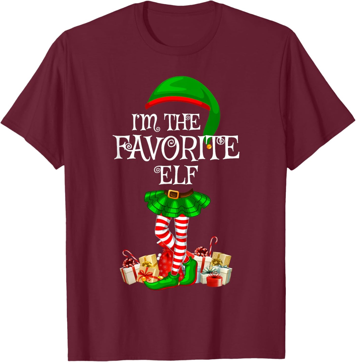 Matching Family Women Girls I'm The Favorite Elf Christmas T-Shirt - T-Shirt | Maroon