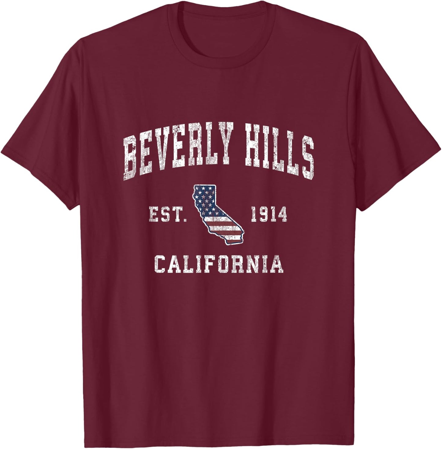 Beverly Hills California CA Vintage American Flag Design Kids Men T-Shirt - T-Shirt | Maroon