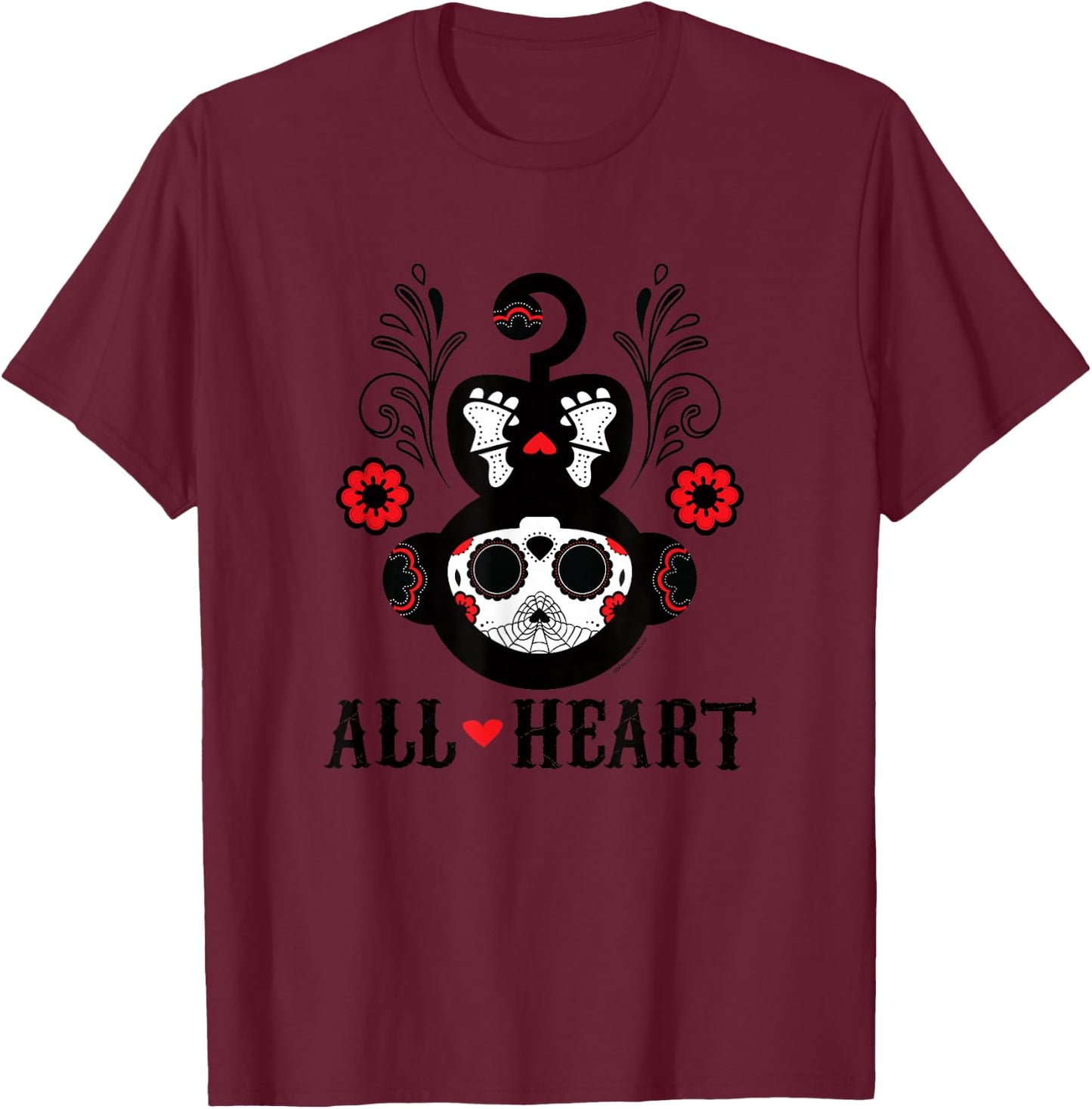 Skelanimals Marcy The Monkey All Heart Sugar Skull Floral T-Shirt - T-Shirt | Maroon