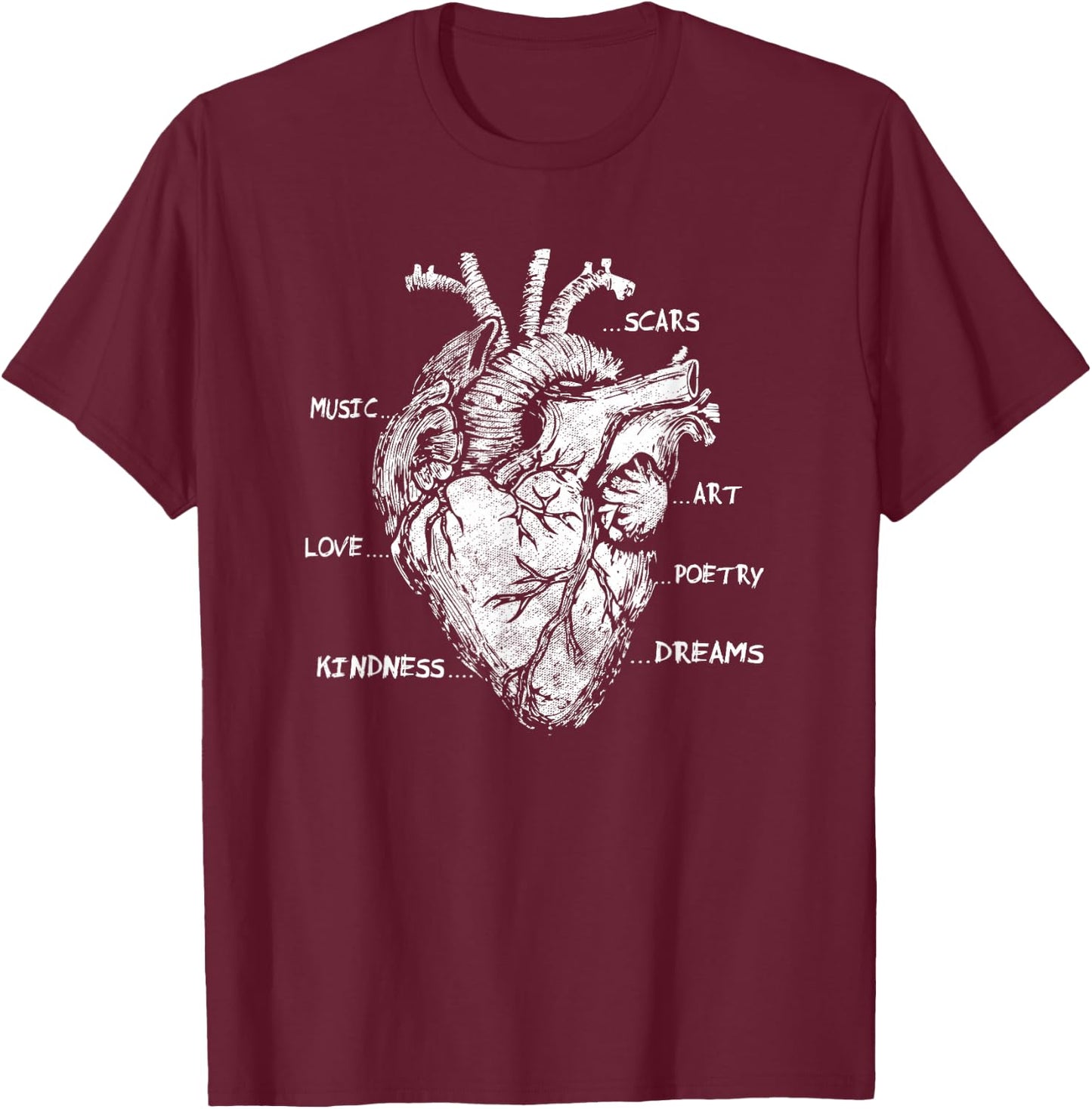 Artistic Heart Anatomical Graphic Kindness Human Anatomy Fun T-Shirt - T-Shirt | Maroon
