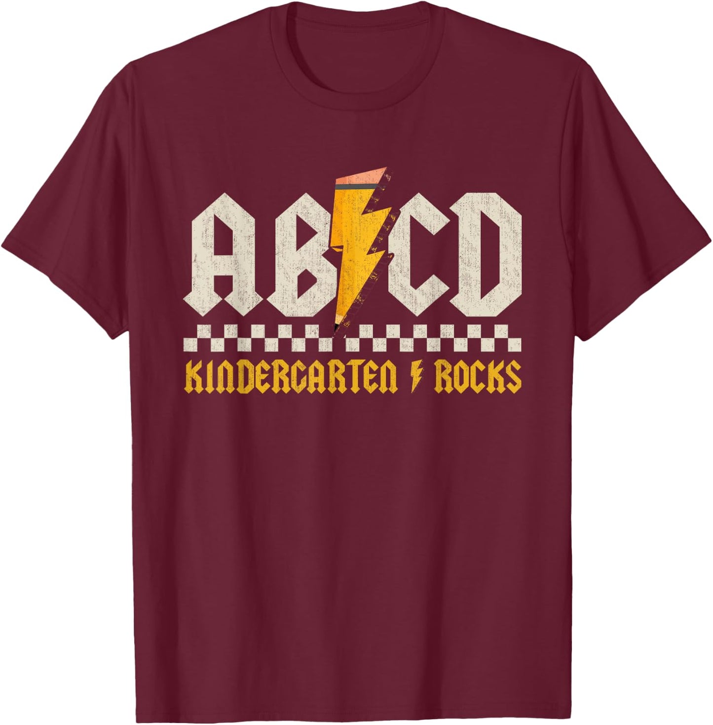 ABCD Kindergarten Rocks Pencil Lightning Students Teachers T-Shirt - T-Shirt | Maroon