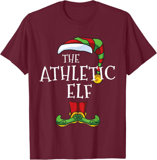 Athletic Elf Family Matching Christmas Group Funny Holiday T-Shirt - T-Shirt | Maroon