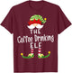 Coffee Drinking Elf Group Christmas Funny Pajama Party T-Shirt - T-Shirt | Maroon