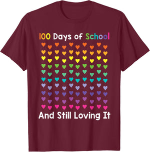 100th Day of School and Still Loving It 100 Rainbow Hearts T-Shirt - T-Shirt | Maroon