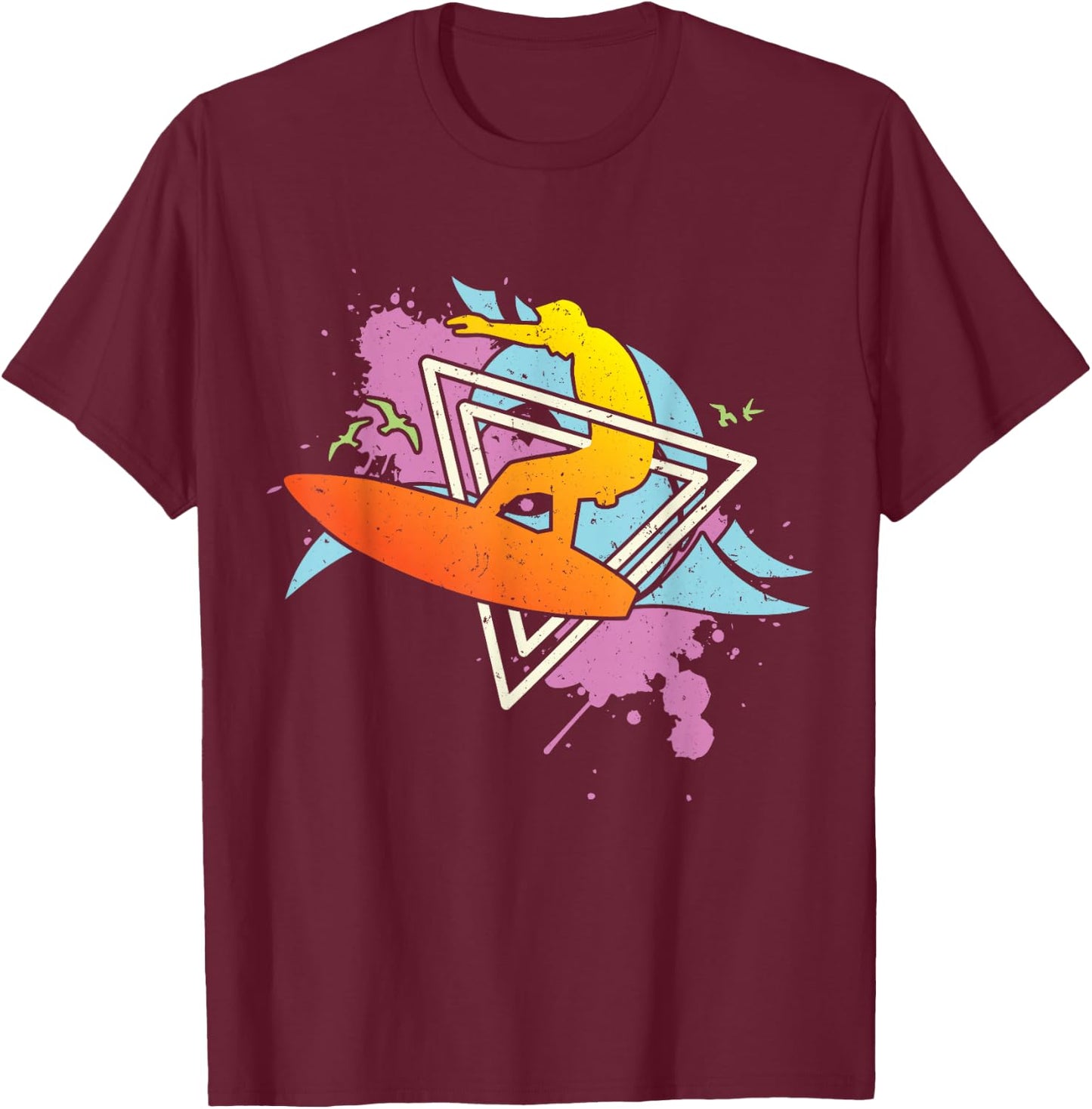 Surfer 80s 90s Vaporwave Surfboard T-Shirt - T-Shirt | Maroon