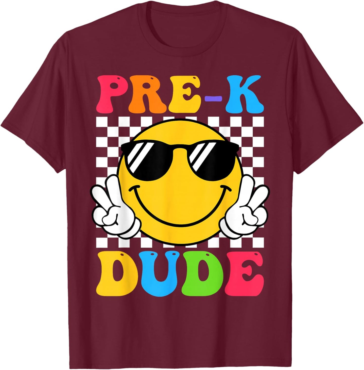 Groovy Pre-K Dude First Day of Preschool Back to School T-Shirt - T-Shirt | Maroon