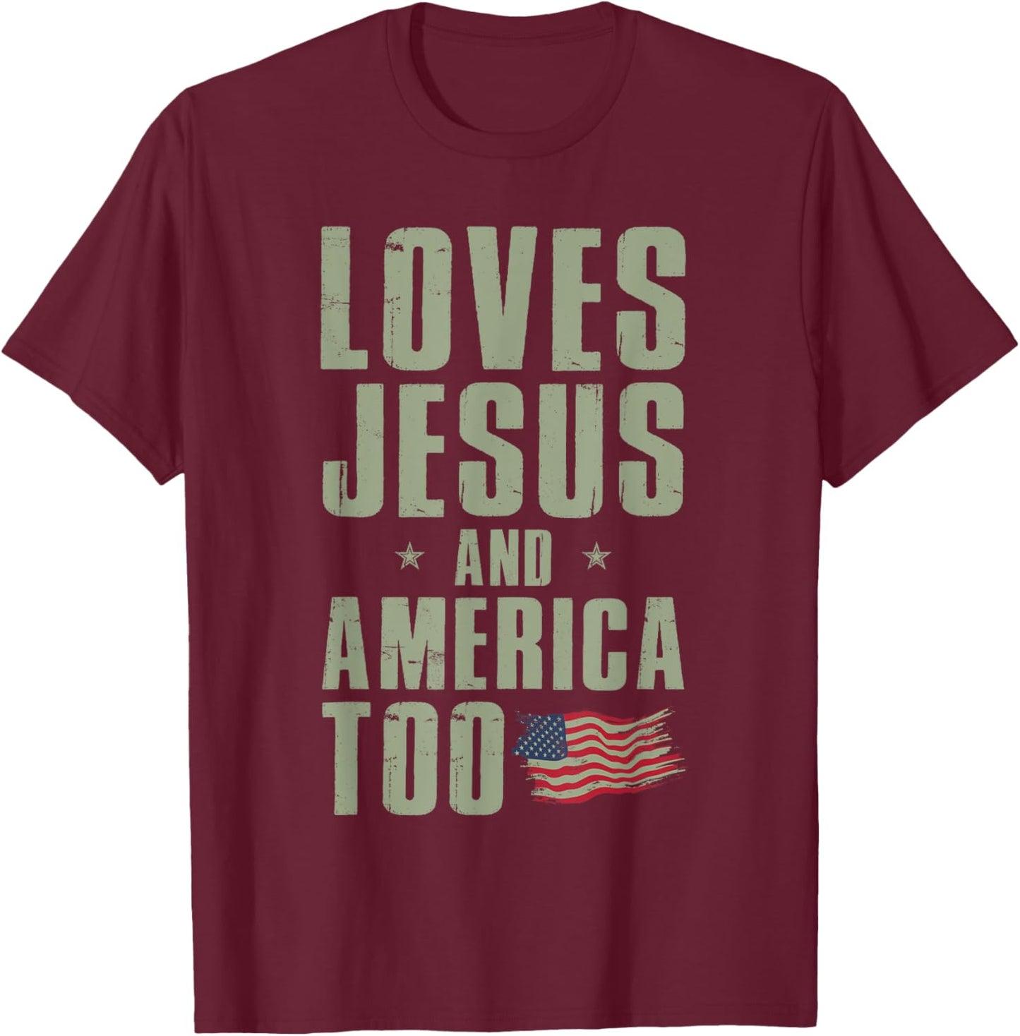 Loves Jesus and America Too 4th of July Patriotic Kids Men T-Shirt - T-Shirt | Maroon