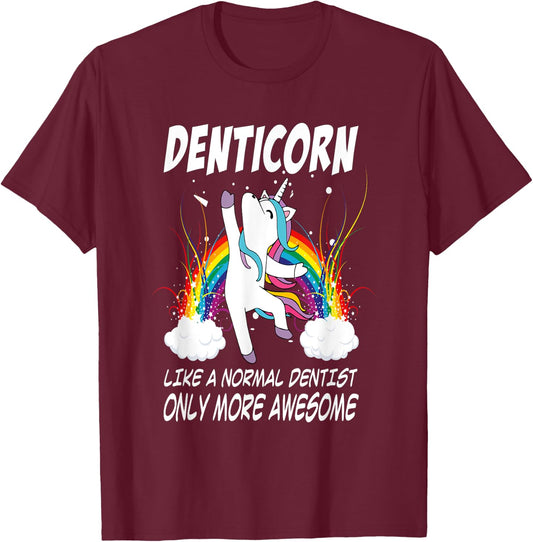 Denticorn Funny Dentist Gift Unicorn Dental Assistant T-Shirt - T-Shirt | Maroon