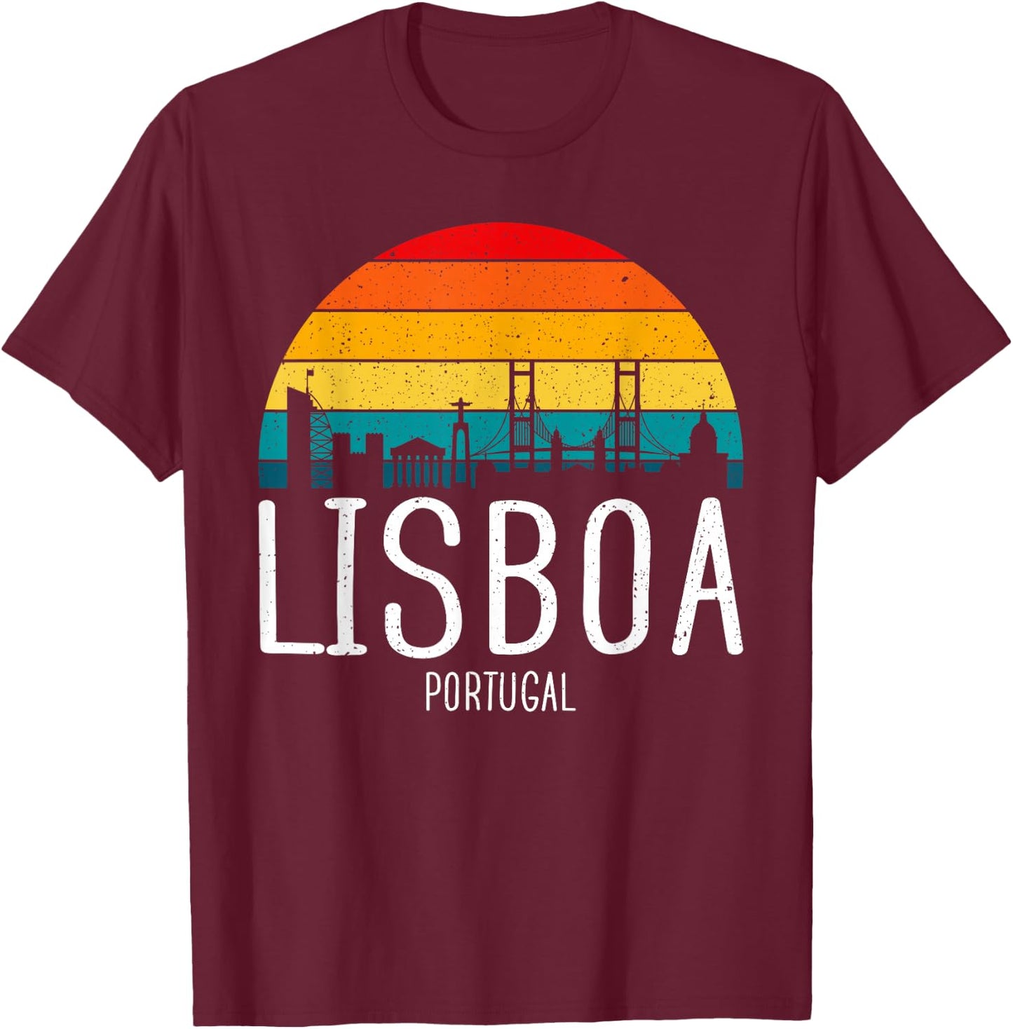 Lisboa Portugal - Lisbon Skyline Vintage Retro Souvenir T-Shirt - T-Shirt | Maroon
